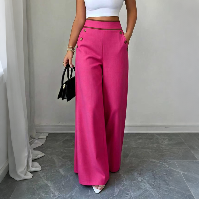 🌿🌿Limited-time offer-Must-Have👖 Contrast-Trim Wide-Leg Pants – legant Drape & Flattering High-Rise