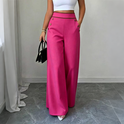 🌿🌿Limited-time offer-Must-Have👖 Contrast-Trim Wide-Leg Pants – legant Drape & Flattering High-Rise