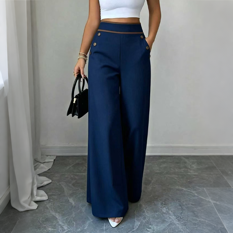 🌿🌿Limited-time offer-Must-Have👖 Contrast-Trim Wide-Leg Pants – legant Drape & Flattering High-Rise