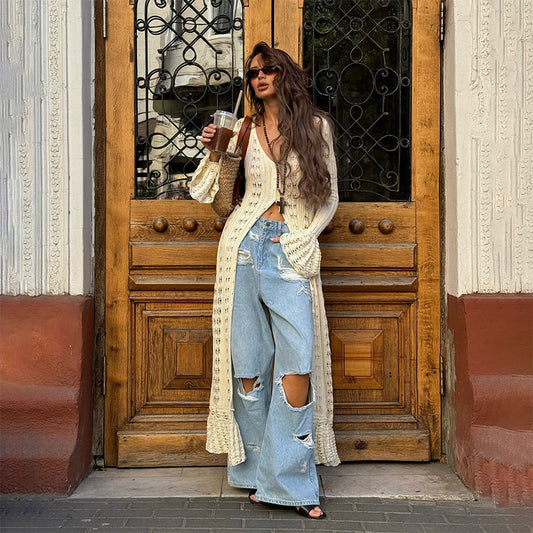 🍁New Fall Collection Women's Crochet Hollow Out Long Cardigan