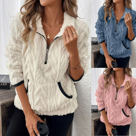 🍁New Fall Collection-Half-Zip Fuzzy Pocket Sweatshirt