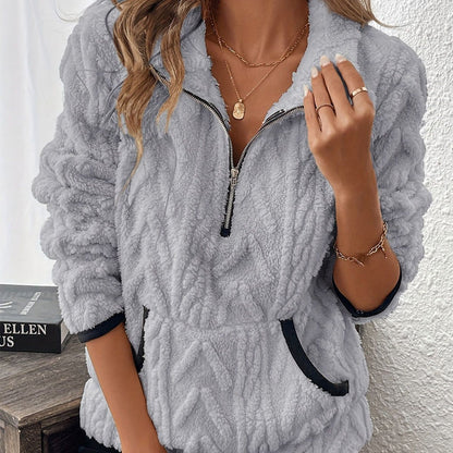 🍁New Fall Collection-Half-Zip Fuzzy Pocket Sweatshirt