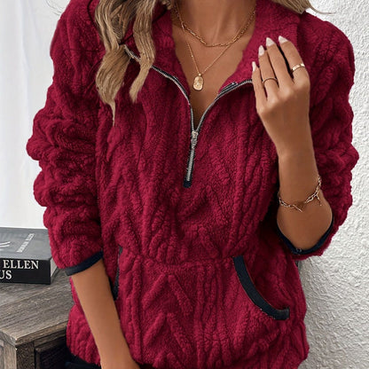 🍁New Fall Collection-Half-Zip Fuzzy Pocket Sweatshirt
